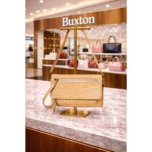 Buxton Faux Croc Clutch Purse Strap Checkbook Cover -Tan